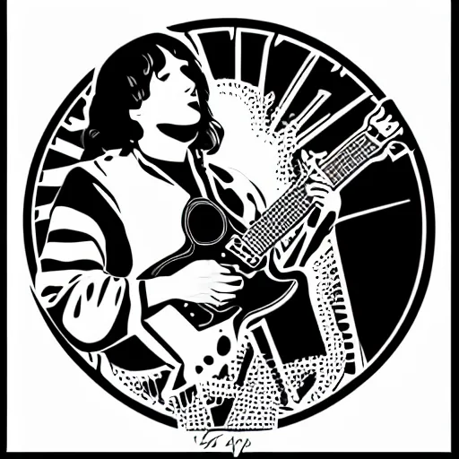 Image similar to 1 9 7 0 - young - jimmy page from led zepelin playing - guitar - solo, sticker - art, svg vector, adobe - illustrator