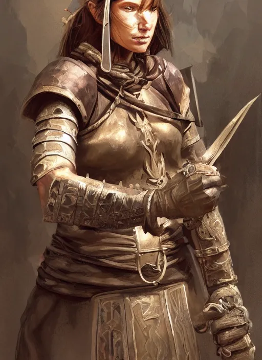 Image similar to highly detailed painting of a cleric warrior woman by jon foster, high fantasy, trending on artstation