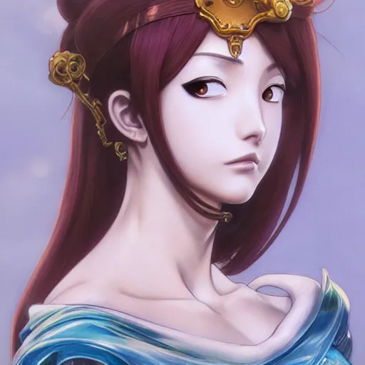 Image similar to intricately detailed vfx portrait of nami from one piece by eiichiro oda!, makoto shinkai, alphonse mucha, art by artgerm and greg rutkowski!, best of behance, concept art, matte, sharp focus, adolphe bouguereau, annie leibovitz, stanley kubrick,