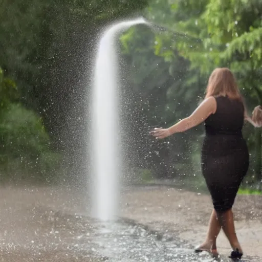 Image similar to a large solid stream of water falling over a woman