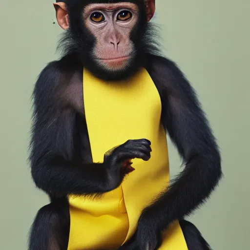 Image similar to a monkey wearing a yellow kimono, 8 k