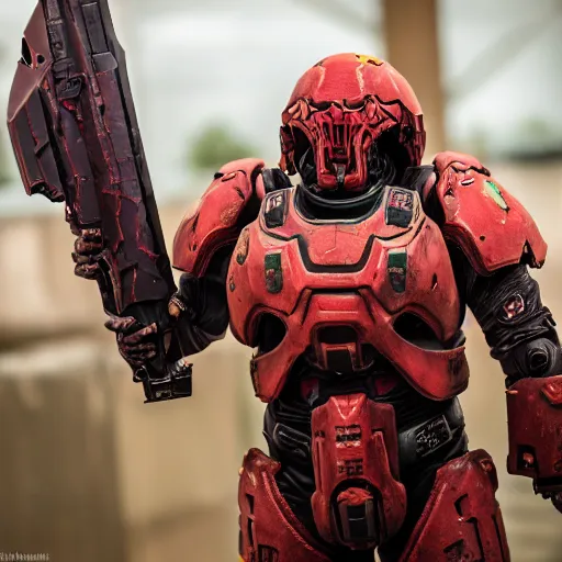 Image similar to doom slayer from doom eternal cosplay, photography, 9 0 s