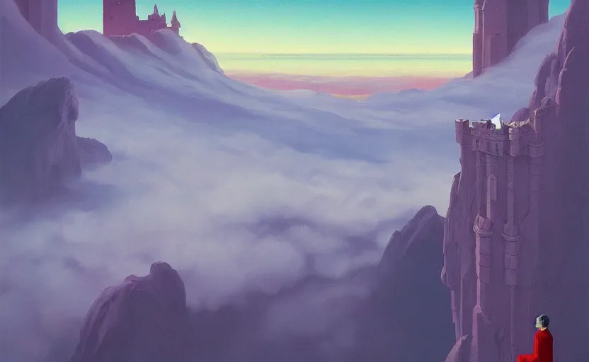 Image similar to A castle built above the clouds , very coherent, painted by Edward Hopper, Wayne Barlowe, painted by James Gilleard, airbrush, art by JamesJean