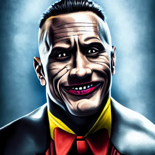 Prompt: Dwayne Johnson as the Joker, artstation, 4k, highly detailed