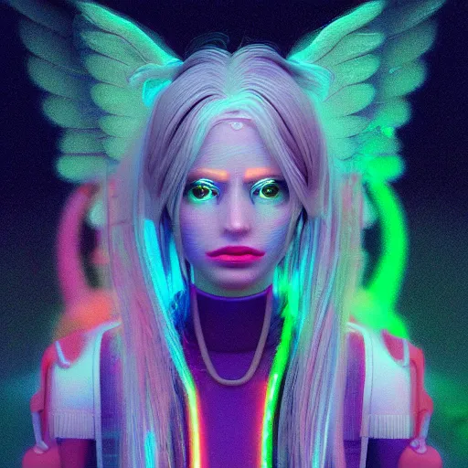 Prompt: angel spirit guide, cartoon portrait made out of rain, realistic, highly detailed, neon, rendered in octane, unreal engine, beautiful, trending on artstation, emotional