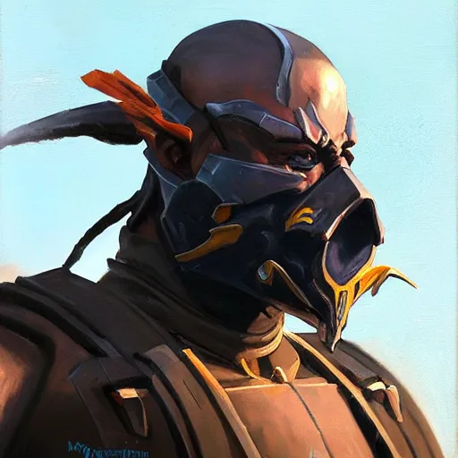 Image similar to greg manchess portrait painting of partially armored smoke from mortal kombat as overwatch character, medium shot, asymmetrical, profile picture, organic painting, sunny day, matte painting, bold shapes, hard edges, street art, trending on artstation, by huang guangjian and gil elvgren and sachin teng