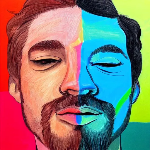 Image similar to a colorful drawing of a man's face and neck, an ultrafine detailed painting by reynolds beal, behance, figurative art, outlined art, fauvism, art on instagram