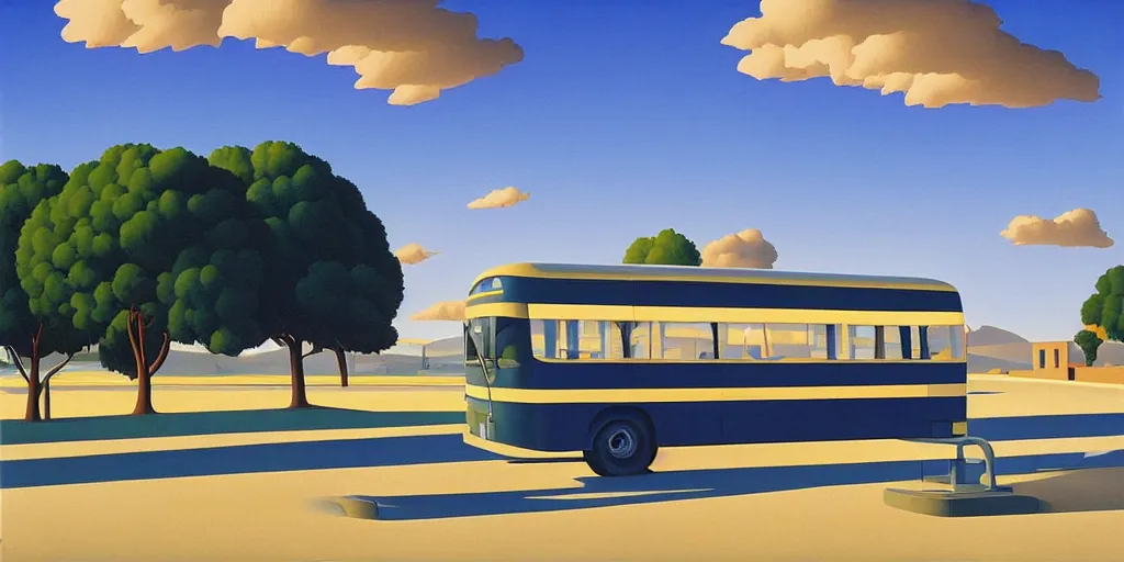 Image similar to autobus, blue sky, summer evening, kenton nelson