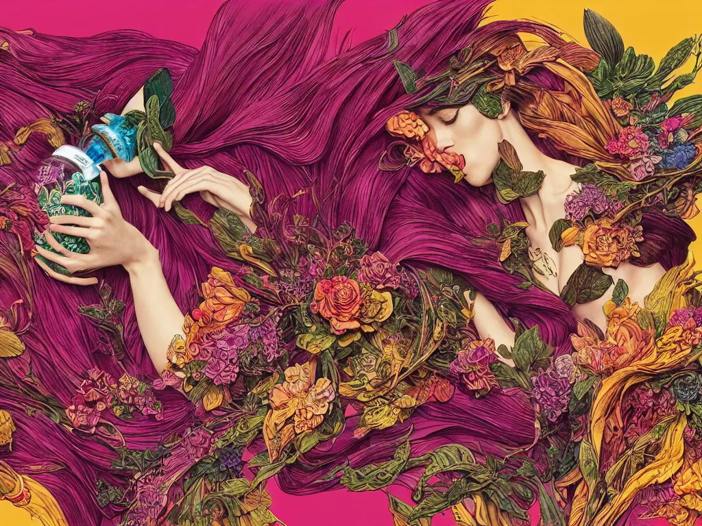 Image similar to fragrance advertising campaign by bernie wrightson, saturated colors, highly detailed, intricate