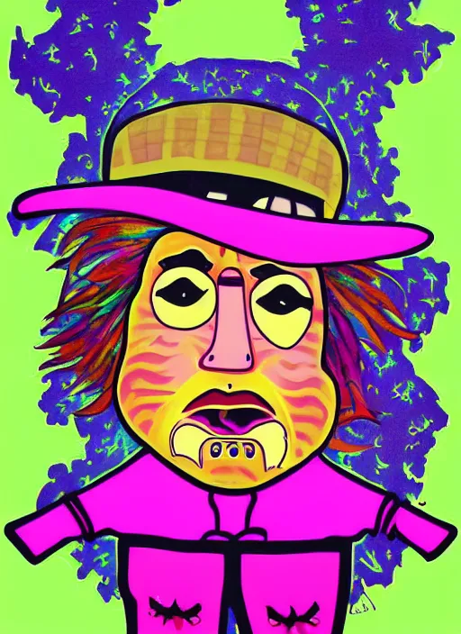 Image similar to portrait of Leatherface in a cutesy style by Lisa Frank