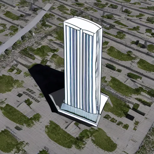 Prompt: Orthographic projection of a skyscraper in the shape of a piano