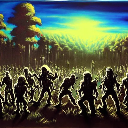 Prompt: zombie apocalypse by bob ross, detailed