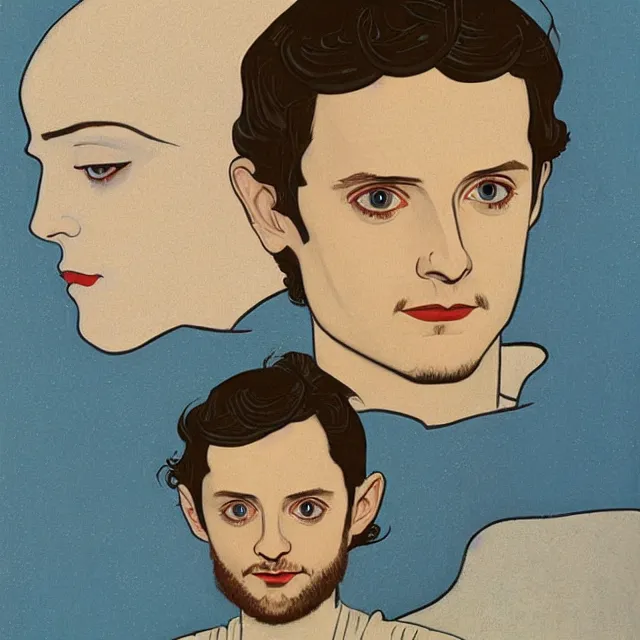 Prompt: a portrait of elijah wood, art by thomas cooper gotch and patrick nagel and erte, star wars art deco, art nouveau