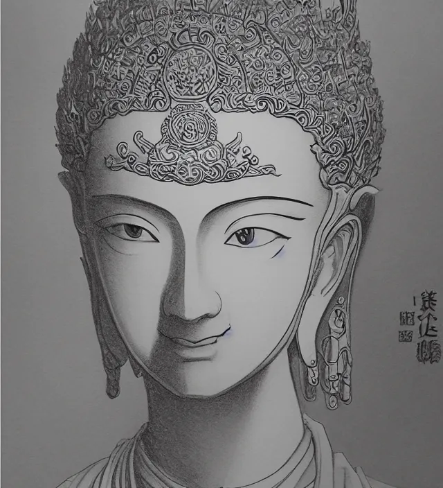 Prompt: taoist buddhist biblical art brush ink 3 d drawing of a beautiful girl epic photorealistic portrait in squareenix miura kentaro sorayama technoir noir style detailed trending award winning