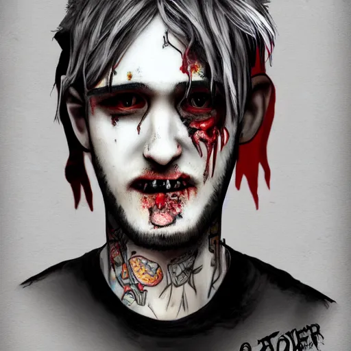 Image similar to Portrait of Lil Peep as a zombie, artstation, digital art, high quality, hyperrealistic, detalied,8k,