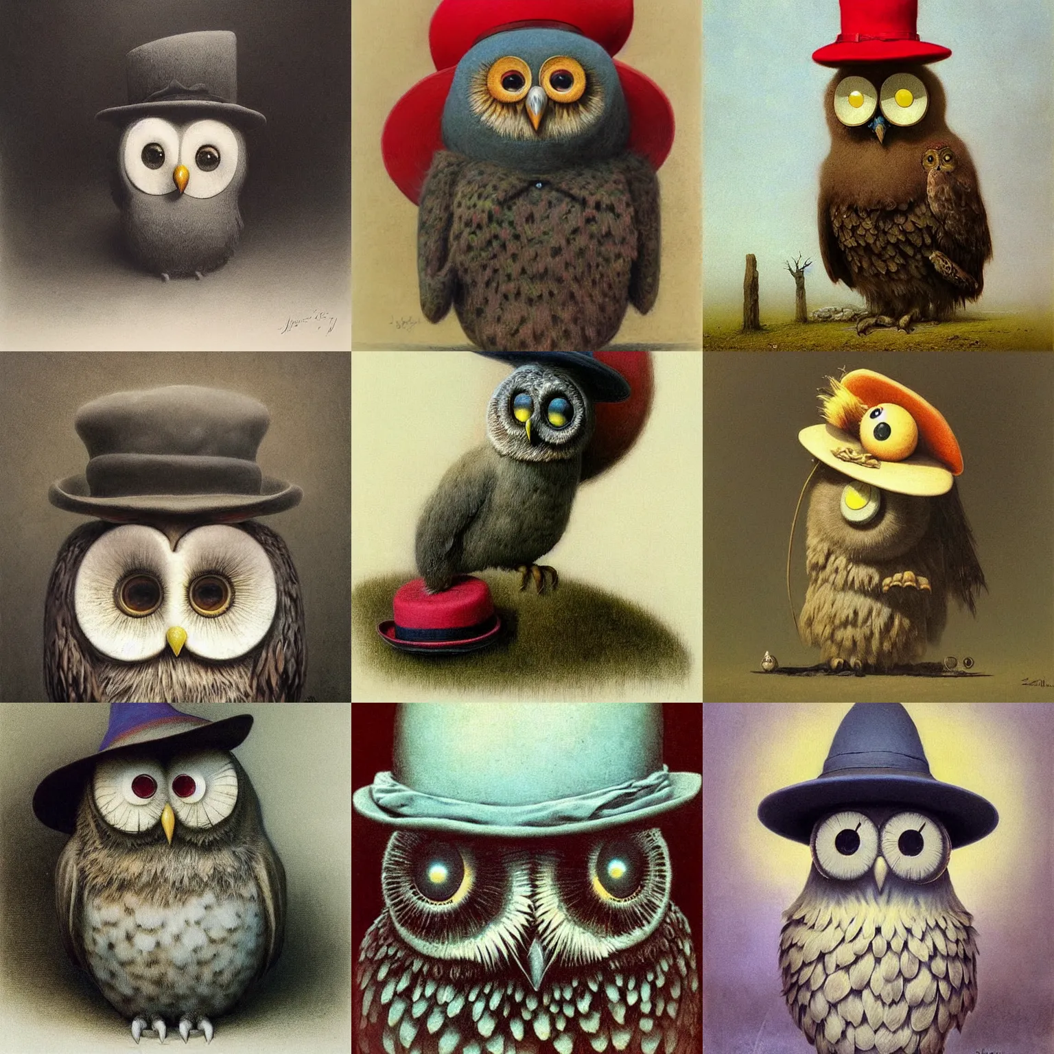 Prompt: ( ( ( shy guy ) ) ) by jean baptiste monge!!!! birthday owl in a bowler hat by zdzisław beksinski