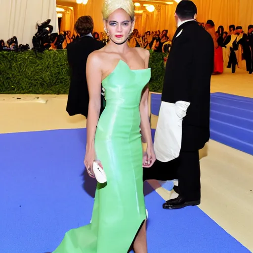 Prompt: an ice cream cone at the met gala