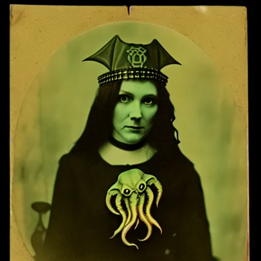 Image similar to daugerreotype of cthulhu priestess