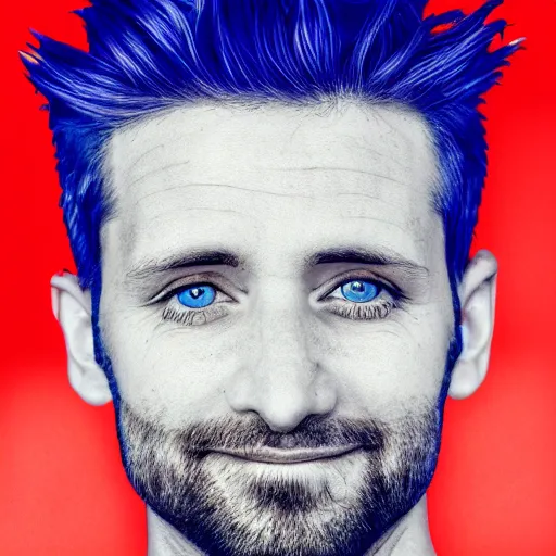 Prompt: 3 0 year old man portrait, blonde hair, blue eyes, pop art style