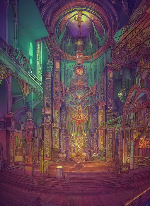 Image similar to the church of anime, an ultrafine detailed 3 d render by james jean, intricate linework, bright colors, final fantasy, behance contest winner, vanitas, angular, altermodern, unreal engine 5 highly rendered, global illumination, radiant light, detailed and intricate environment
