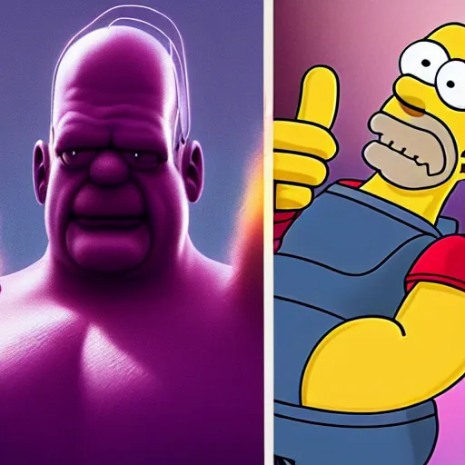 Image similar to CG Homer Simpson as Thanos, cinematic, 4K