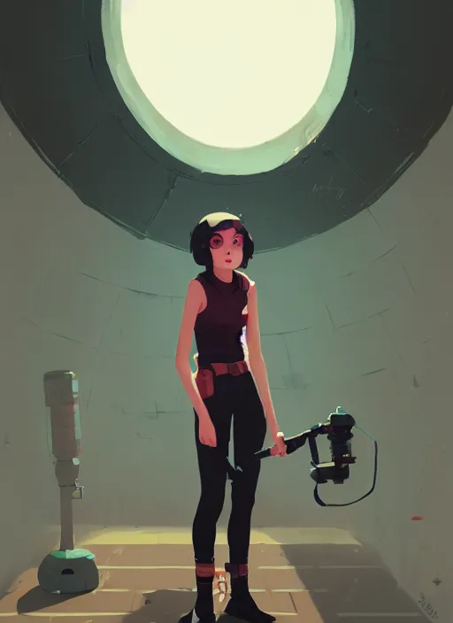 Image similar to a portrait of a pretty sewer punk young lady by atey ghailan