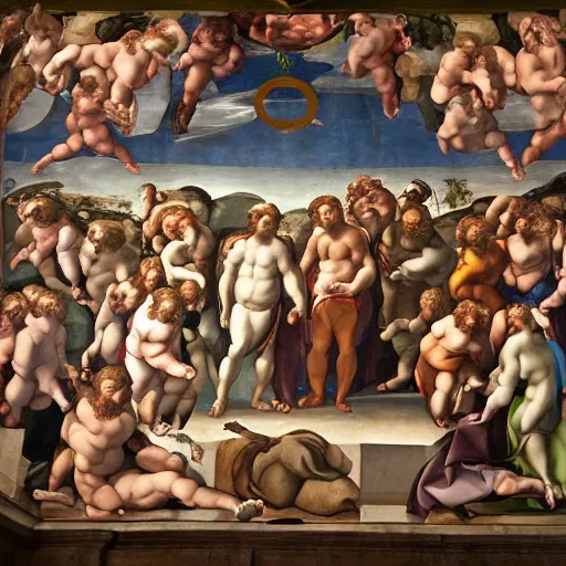 Image similar to God is handing Adam an iPhone, The Sistine Chapel, Fresco by Michelangelo