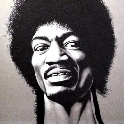 Prompt: jimmy hendrix playing guitar, ultra realistic face and body dimensions, by michelangelo, pinterest