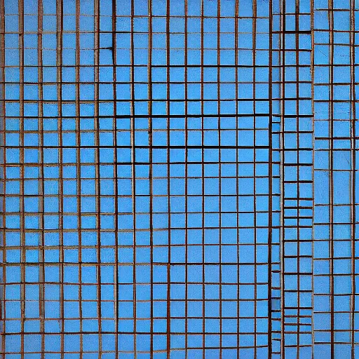 Prompt: a piece of cardboard with a grid of blue tape on it leaning on a gray wall, realistic painting