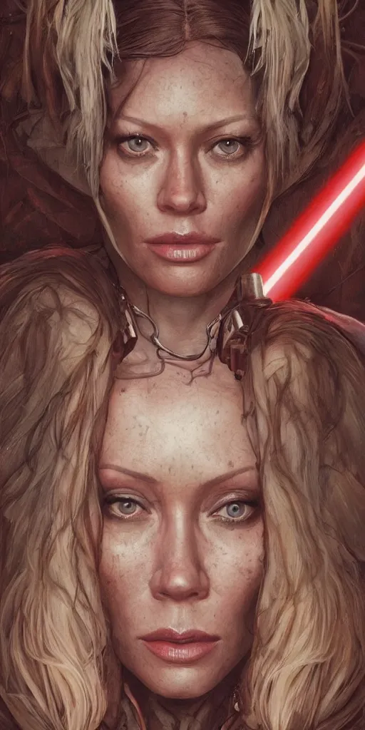 Prompt: portrait of Jenna Jameson as a character in star Wars movie, looking at camera, intricate, dystopian, sci-fi, extremely detailed, octane render, digital painting, concept art, smooth, sharp focus, illustration, incredible art by artgerm and greg rutkowski and alphonse mucha and simon stalenhag