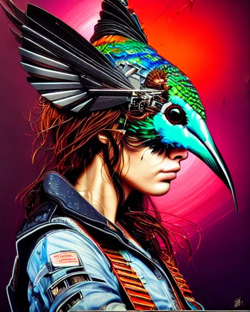 Prompt: a portrait of an anthropomorphic cyberpunk hummingbird head, shredding an electric guitar by sandra chevrier, by jon foster, detailed render, epic composition, cybernetics, 4 k realistic, fender stratocaster, cryengine, realistic shaded lighting, sharp focus, masterpiece, by enki bilal