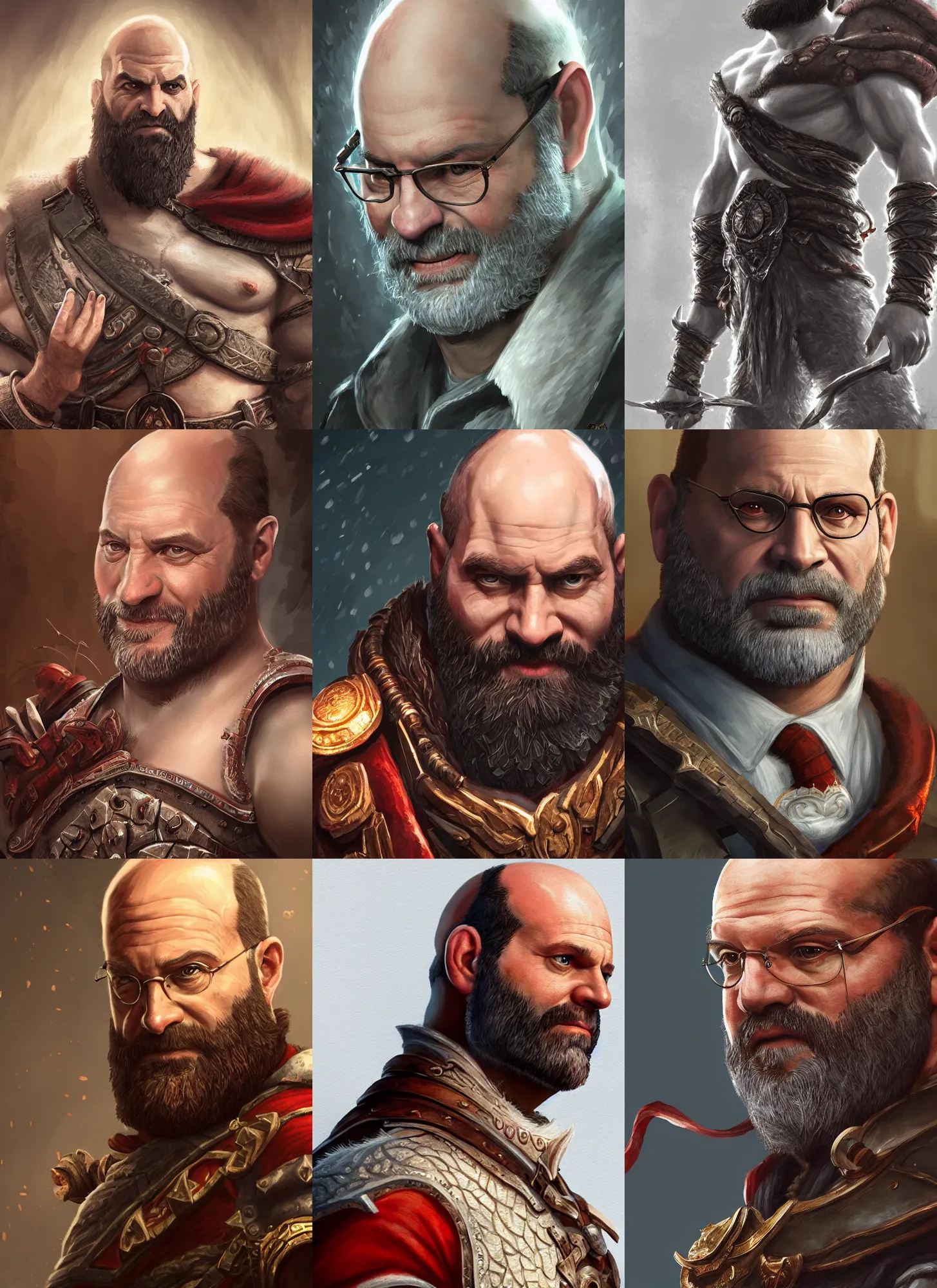 Prompt: a highly detailed illustration of george costanza in god of war, intricate, elegant, highly detailed, centered, digital painting, artstation, concept art, smooth, sharp focus, league of legends concept art, wlop