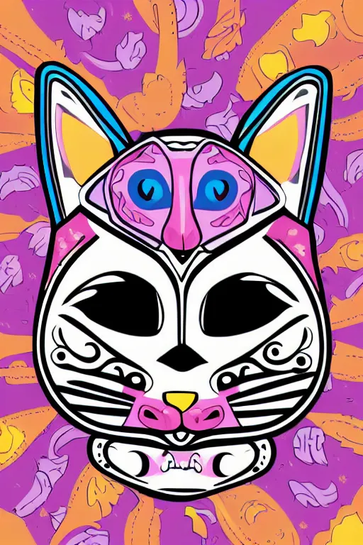 Prompt: Portrait of a cat as a Mexican wrestler in a mask, sticker, colorful, illustration, highly detailed, simple, smooth and clean vector curves, no jagged lines, vector art, smooth