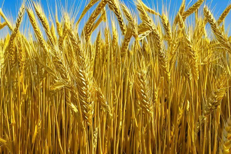 Image similar to Photo of clear blue sky and yellow wheat field, hd, beautiful, perfect light, photorealism, highly detailed, symmetry