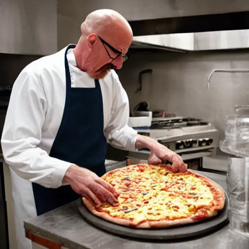 Image similar to walter white making pizza