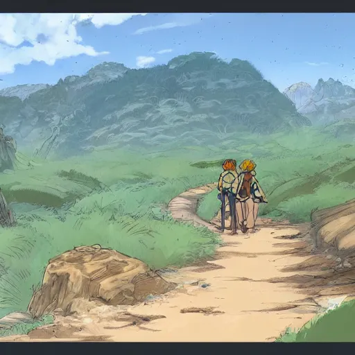 Prompt: Nausicaä exploring a valley in Ghibli Studio style