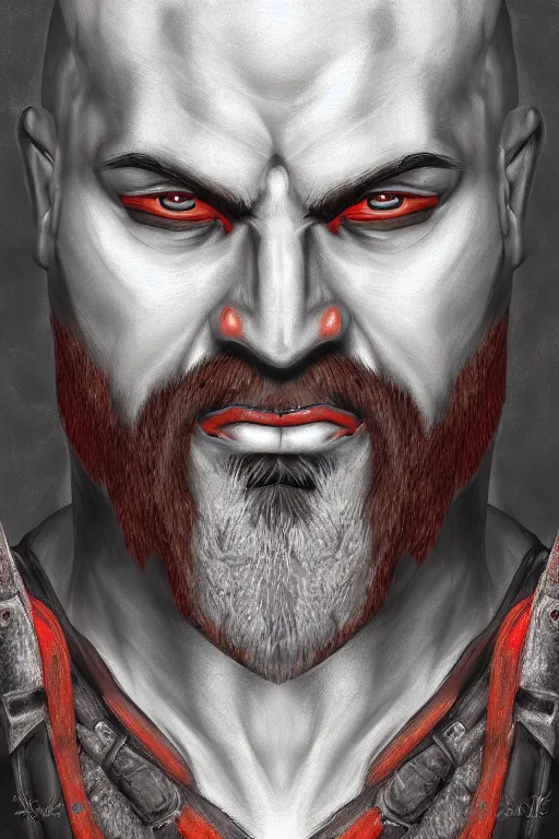 Prompt: portrait of kratos, highly detailed, centered, digital painting