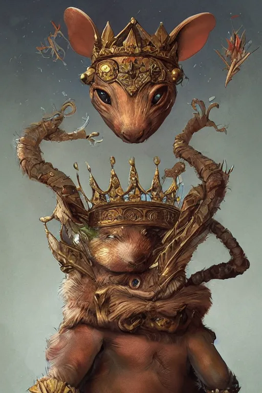 Image similar to portrait of the mousefolk wearing crown of the ancients by artgerm and Craig Mullins, James Jean, Andrey Ryabovichev, Mark Simonetti and Peter Morbacher 16k