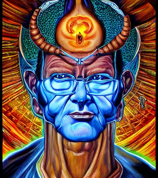 Image similar to symmetry, hank hill as the saint of propane, visionary art, art by mike judge, art by josephine wall, art by amanda sage, dramatic lighting, trending on artstation