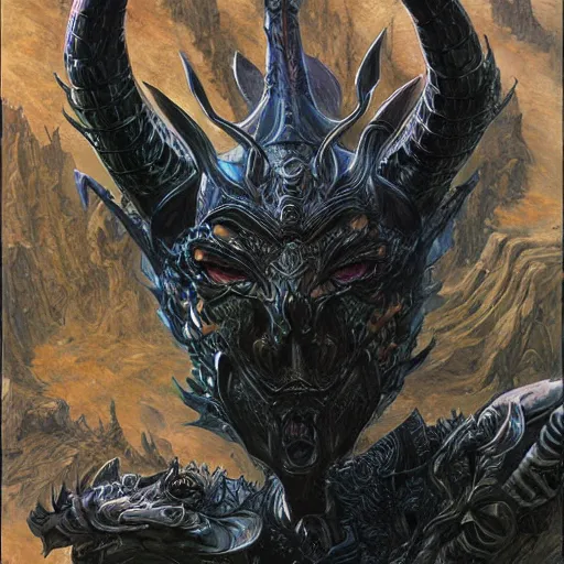 Image similar to The black dragon mask, art by Donato Giancola and James Gurney, digital art, trending on artstation