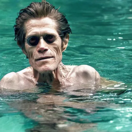 Image similar to photograph of Willem Dafoe sitting underwater, thinking intensely