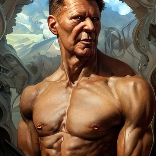 Prompt: igor grichka bogdanoff, muscular, intricate, highly detailed,!, digital painting, artstation, concept art, smooth, sharp focus, illustration, art by artgerm and greg rutkowski and alphonse mucha and boris vallejo