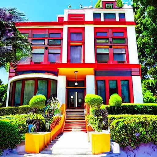 Prompt: vibrant art - deco mansion
