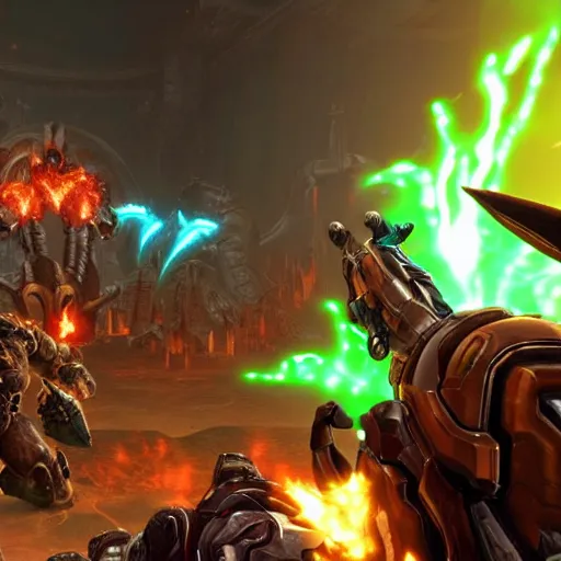 Image similar to screenshot of Doom Eternal as JRPG