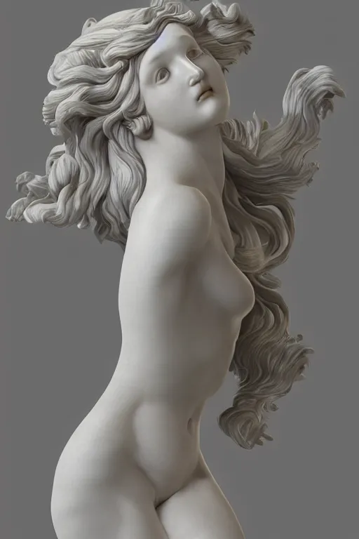 Prompt: Marble Sculpture of Aphrodite, photorealistic, volumetric lighting, inspired by The Birth of Venus by Sandro Botticelli, trending on artstation.