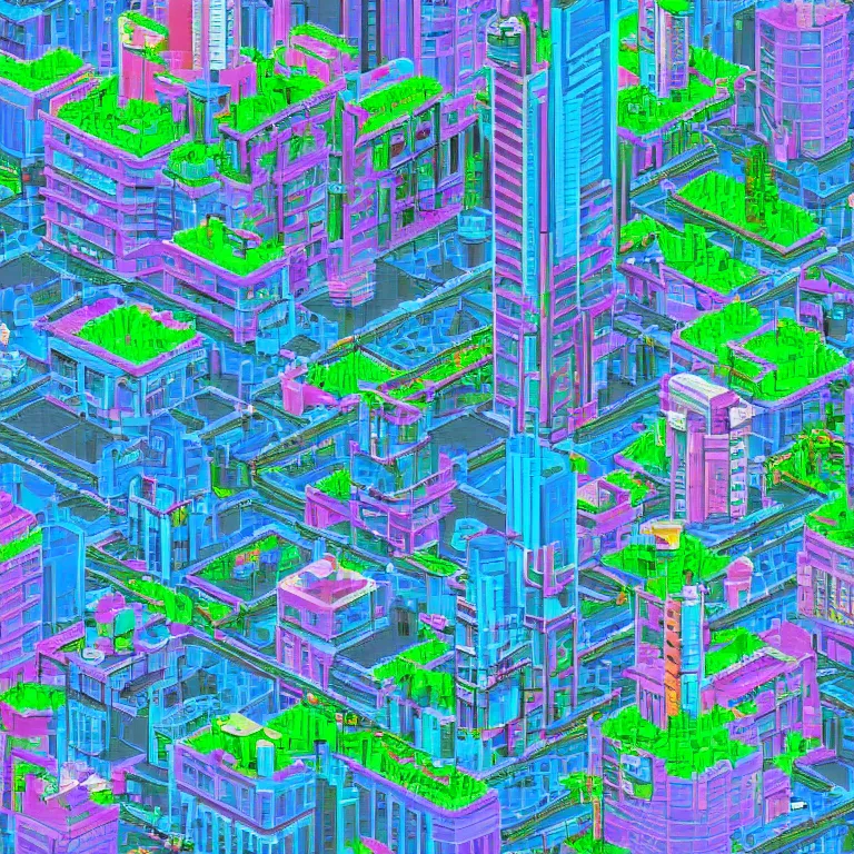 Image similar to vaporwave city, # pixelart