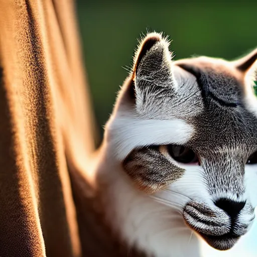 Prompt: a cat - alpaca - hybrid with a beak, animal photography