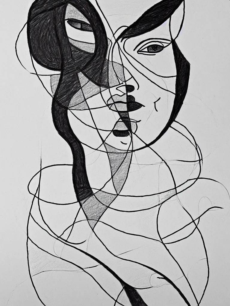 Image similar to beautiful intricate female portrait, one line drawing, bold sketch inspired by bauhaus and henri matisse.