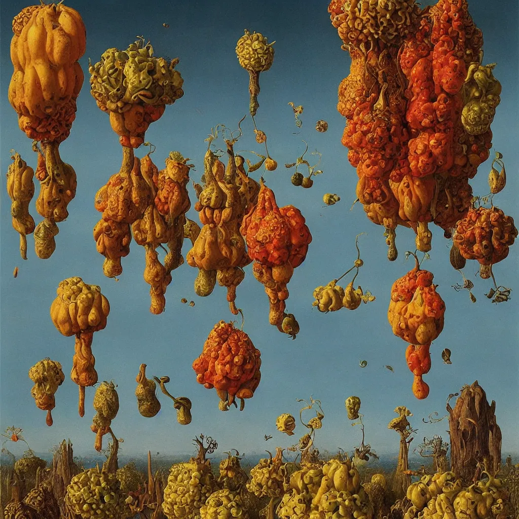 Image similar to a single! colorful! ( lovecraftian ) gourd fungus tower clear empty sky, a high contrast!! ultradetailed photorealistic painting by jan van eyck, audubon, rene magritte, agnes pelton, max ernst, walton ford, andreas achenbach, ernst haeckel, hard lighting, masterpiece