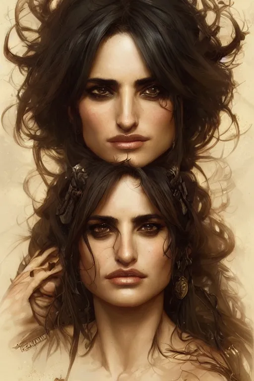 Image similar to penelope cruz , D&D, fantasy, intricate, cinematic lighting, highly detailed, digital painting, artstation, concept art, smooth, sharp focus, illustration, art by Artgerm and Greg Rutkowski and Alphonse Mucha